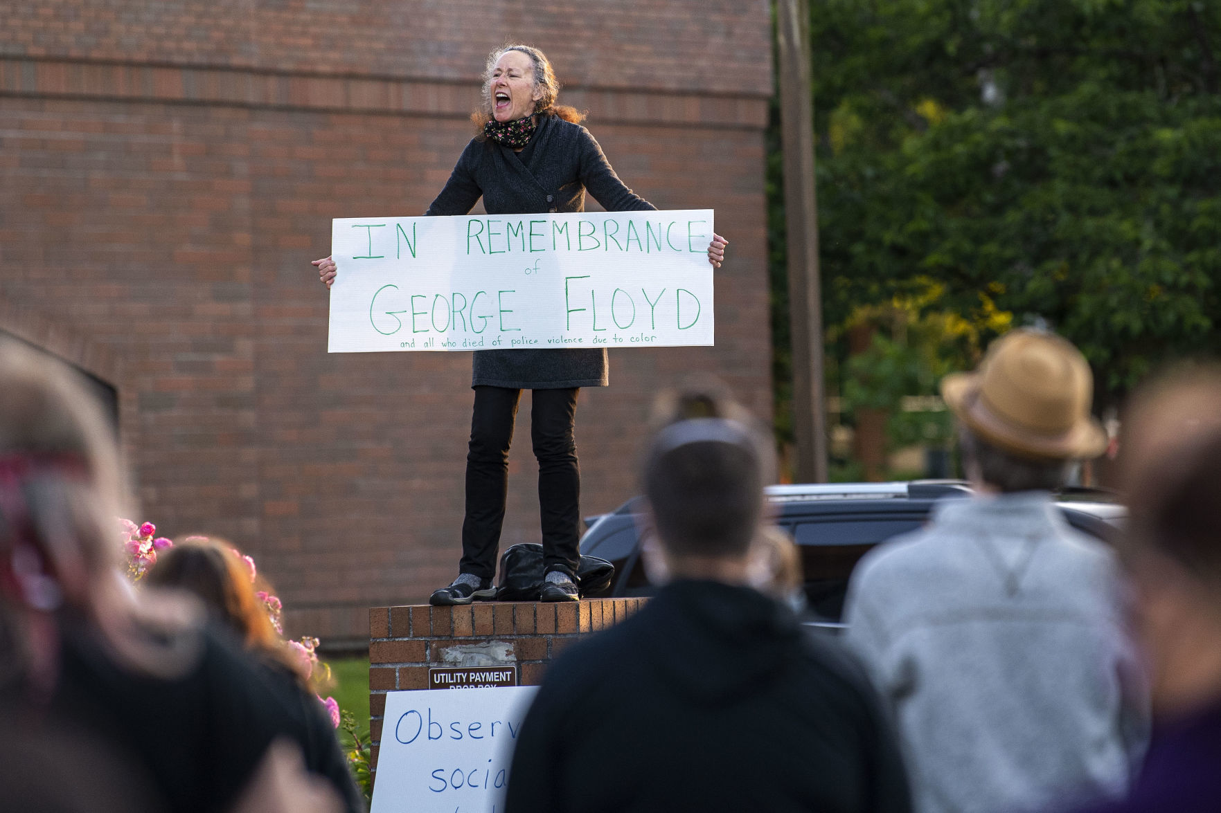 Speaking to crowd